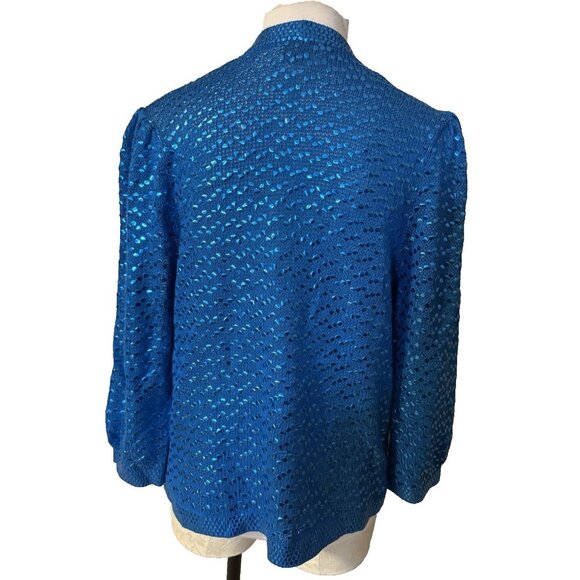 ST JOHN VINTAGE Sequin Jacket L 80's Blue Wedding Formal Party Cruise Holiday - Picture 3 of 15